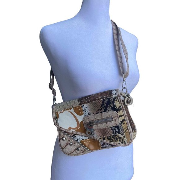 Animal Print Leather Flap Crossbody Hand Bag Cheetah Alligator Snake Studs - Picture 1 of 3